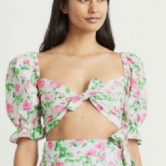 Hill House Floral Crop Top - Pink and Green - Picture 3 of 12